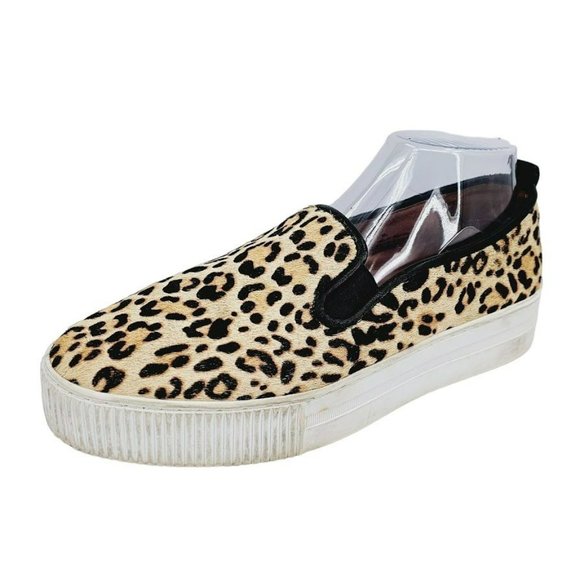 Halogen Baylee Platform Sneakers 9.5 M Leopard Calf Hair Fur Black Tan Slip Ons - Picture 12 of 12